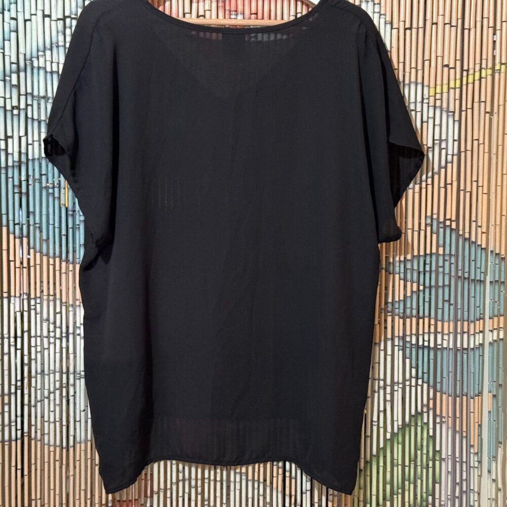 Bobeau, Lightweight Chiffon Cap Sleeve T-Shirt Blouse, Black, Large